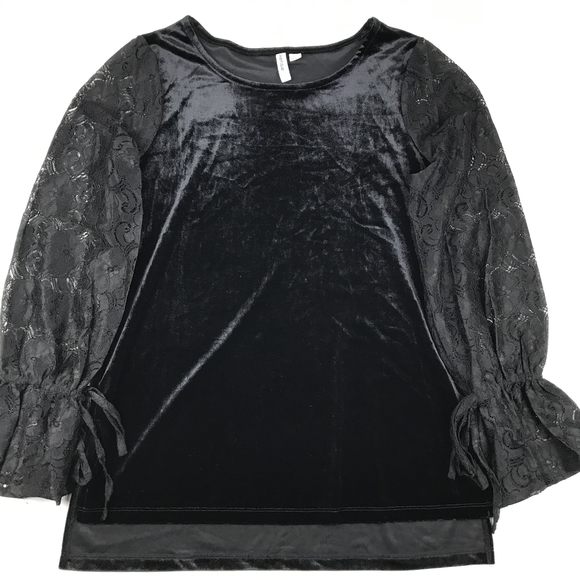 Kensie Velvet and Lace Black Long Sleeve B… - Picture 2 of 8